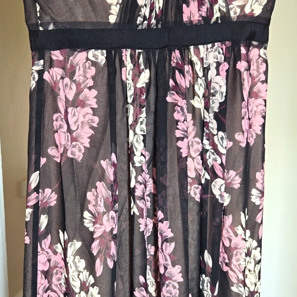 BCBGMAXAZRIA Amber Strapless Floral Print Sheer Contrast Gown | Size 2 - Picture 6 of 17